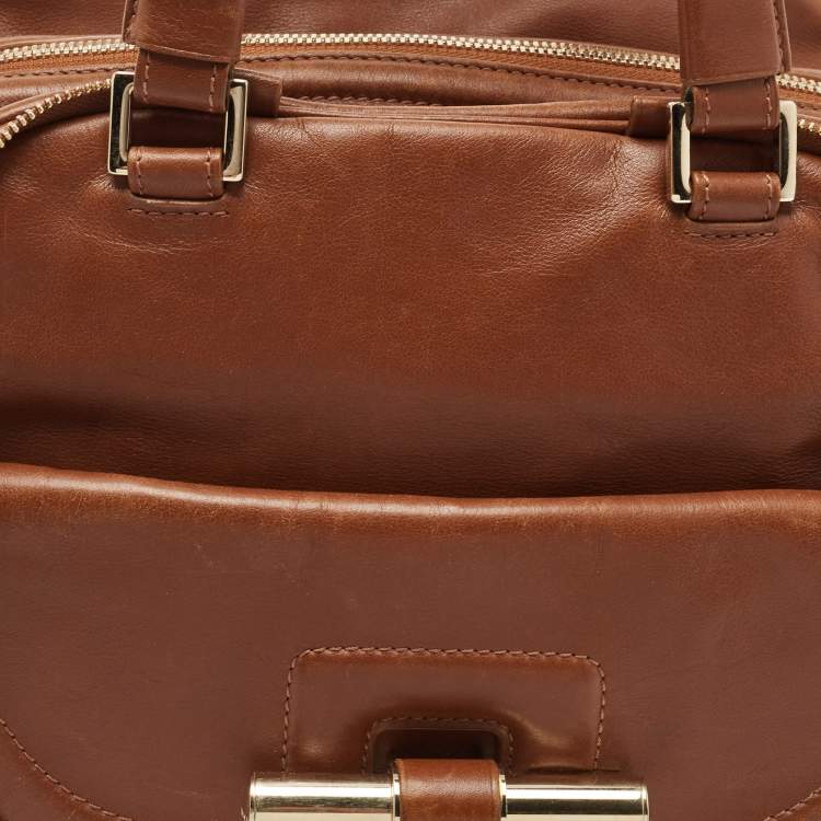 Pre Owned Jimmy Choo Brown Leather Justine Satchel