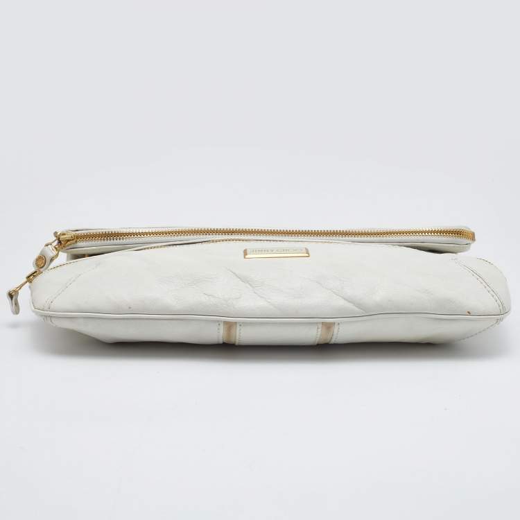 Pre Owned Jimmy Choo White Leather and Suede Large Mave Foldover Clutch