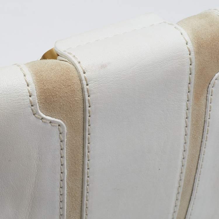 Pre Owned Jimmy Choo White Leather and Suede Large Mave Foldover Clutch