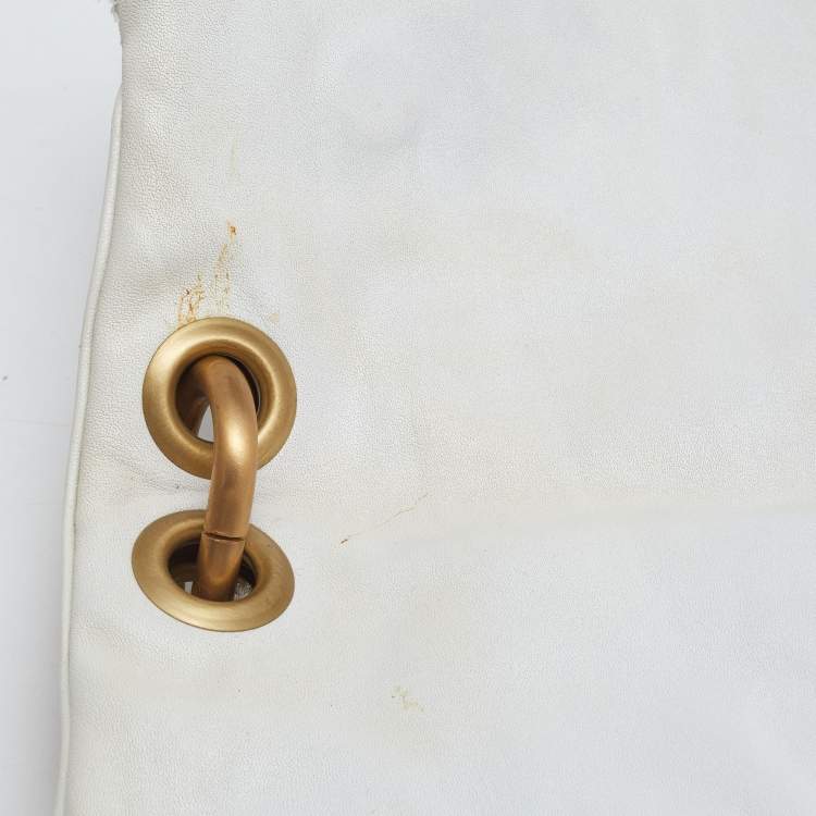 Pre Owned Jimmy Choo White Leather and Suede Large Mave Foldover Clutch