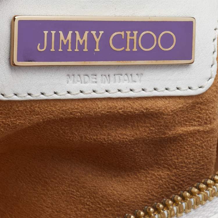 Pre Owned Jimmy Choo White Leather and Suede Large Mave Foldover Clutch