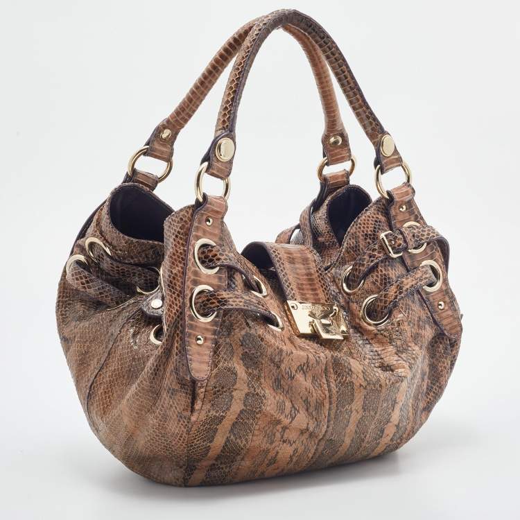 Pre Owned Jimmy Choo Brown/Black Watersnake Leather Riki Hobo
