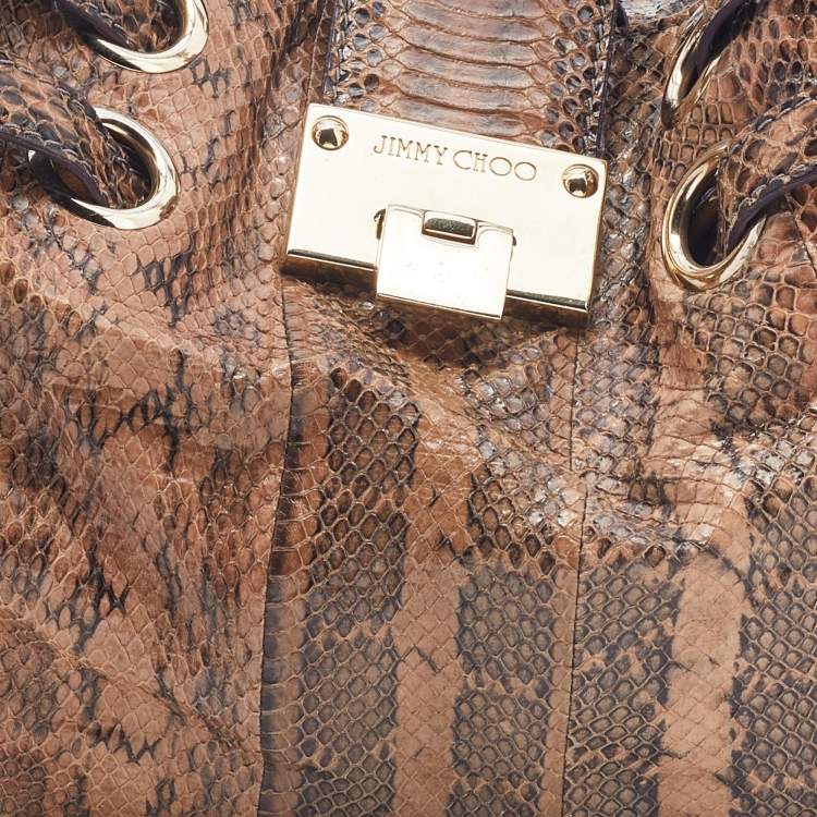 Pre Owned Jimmy Choo Brown/Black Watersnake Leather Riki Hobo