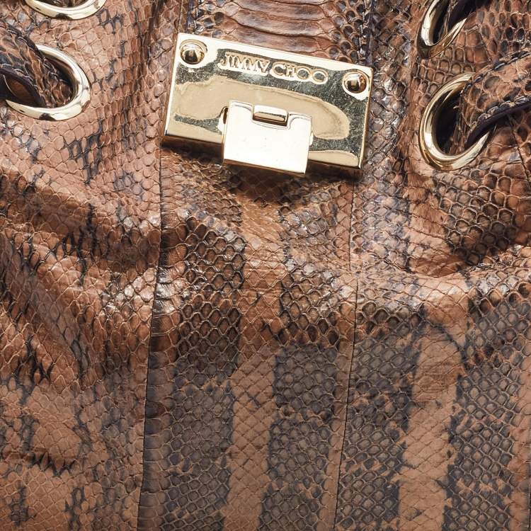 Pre Owned Jimmy Choo Brown/Black Watersnake Leather Riki Hobo