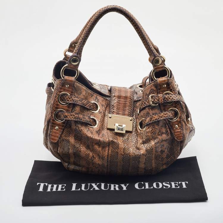 Pre Owned Jimmy Choo Brown/Black Watersnake Leather Riki Hobo