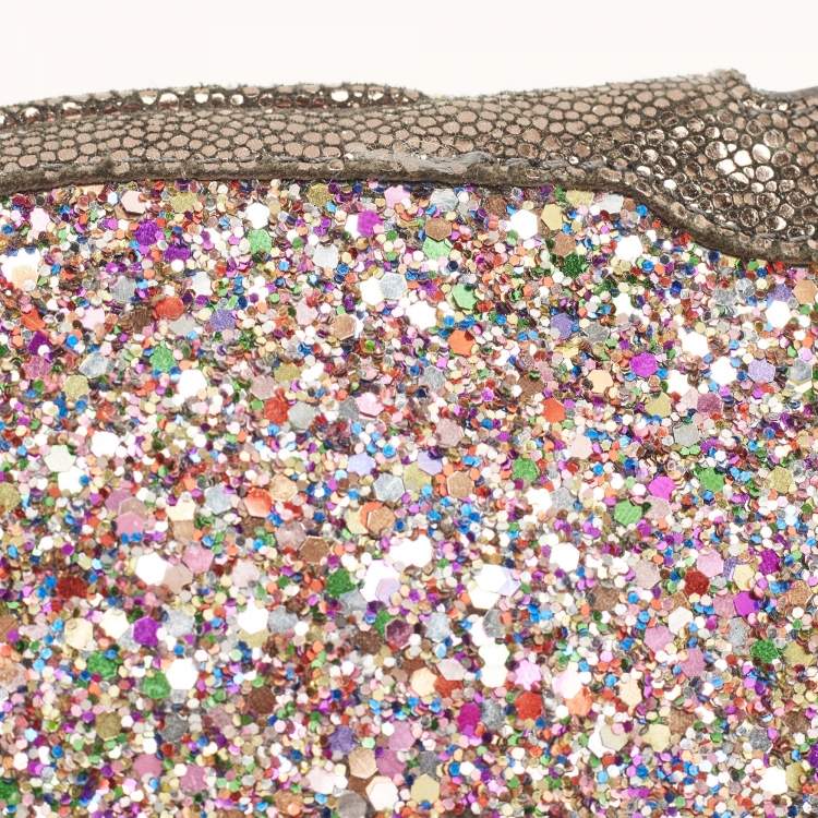 Pre Owned Jimmy Choo Multicolor Glitter and Leather Wristlet Pouch