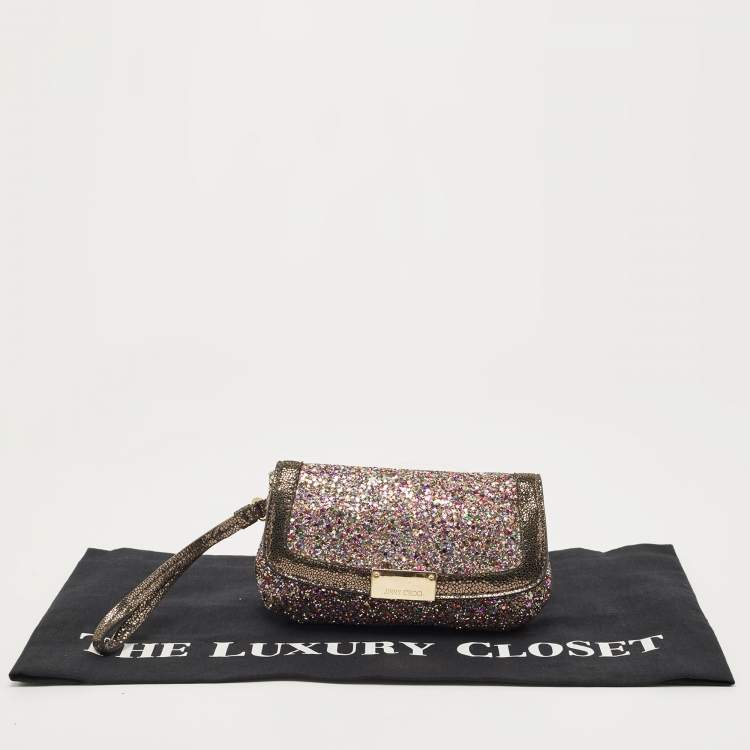 Pre Owned Jimmy Choo Multicolor Glitter and Leather Wristlet Pouch