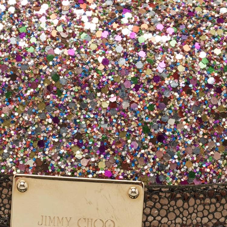Pre Owned Jimmy Choo Multicolor Glitter and Leather Wristlet Pouch