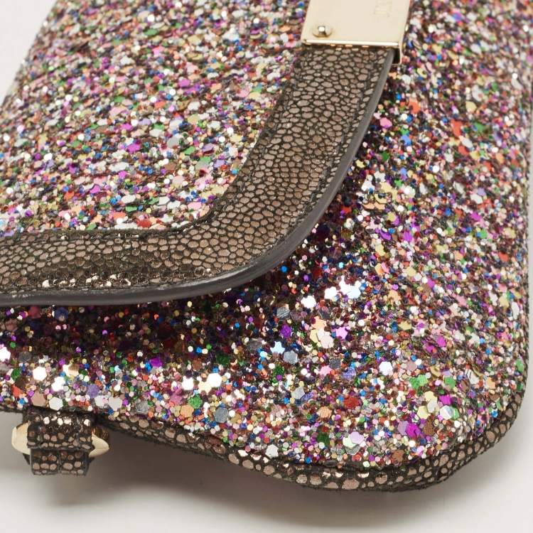 Pre Owned Jimmy Choo Multicolor Glitter and Leather Wristlet Pouch