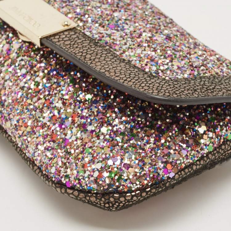 Pre Owned Jimmy Choo Multicolor Glitter and Leather Wristlet Pouch