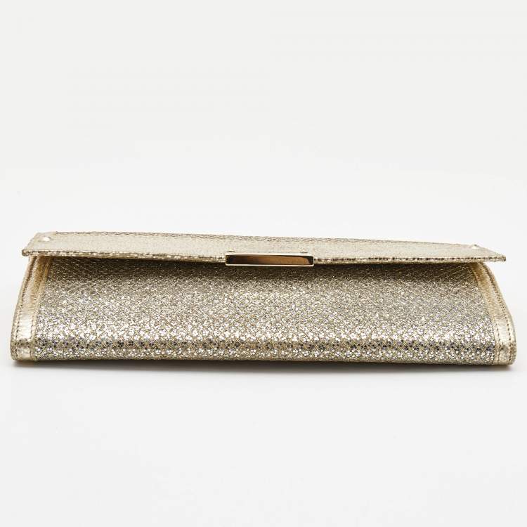 Pre Owned Jimmy Choo Gold Glitter and Leather Reese Continental Clutch