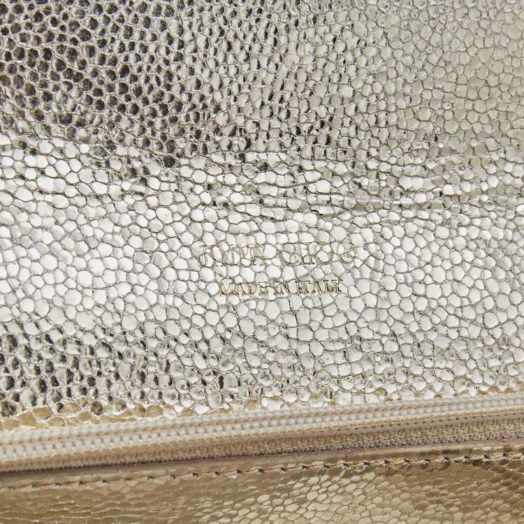 Pre Owned Jimmy Choo Gold Glitter and Leather Reese Continental Clutch