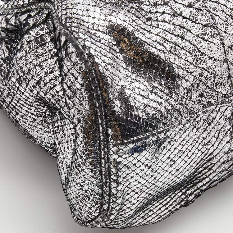 Pre Owned Jimmy Choo Silver Watersnake Leather Riki Tote