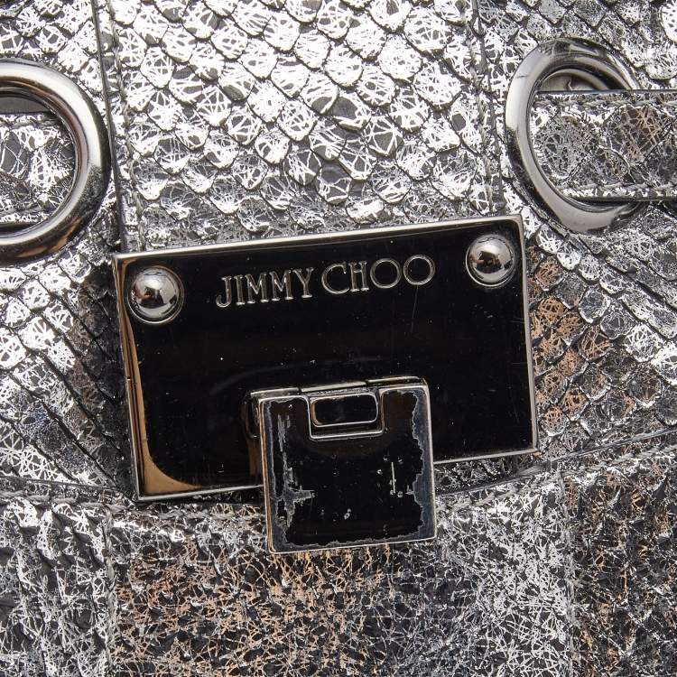 Pre Owned Jimmy Choo Silver Watersnake Leather Riki Tote