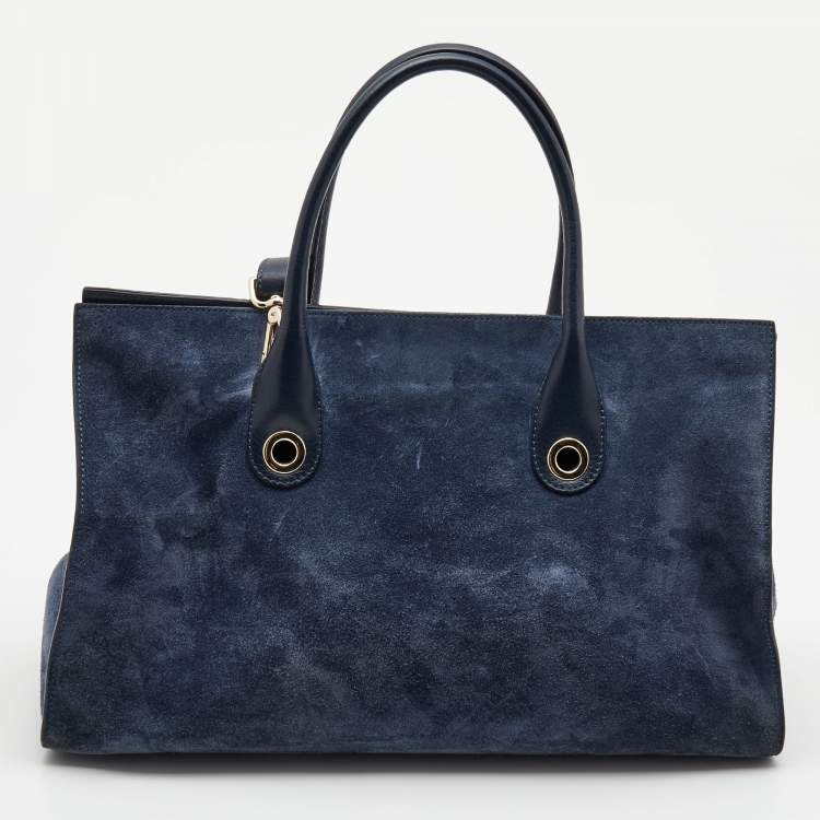 Pre Owned Jimmy Choo Blue Suede And Leather Riley Tote