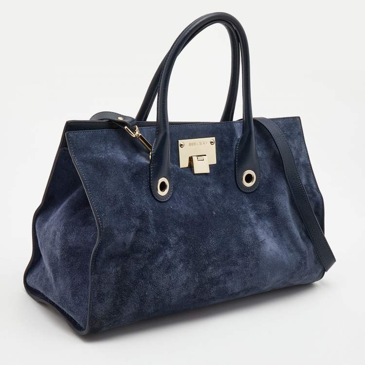 Pre Owned Jimmy Choo Blue Suede And Leather Riley Tote