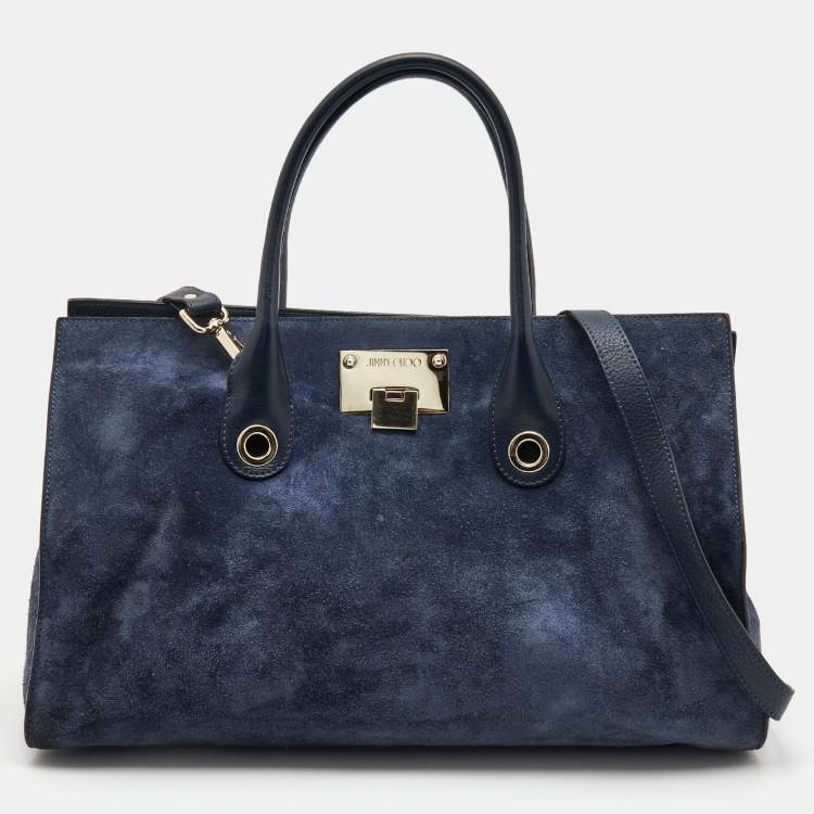 Pre Owned Jimmy Choo Blue Suede And Leather Riley Tote