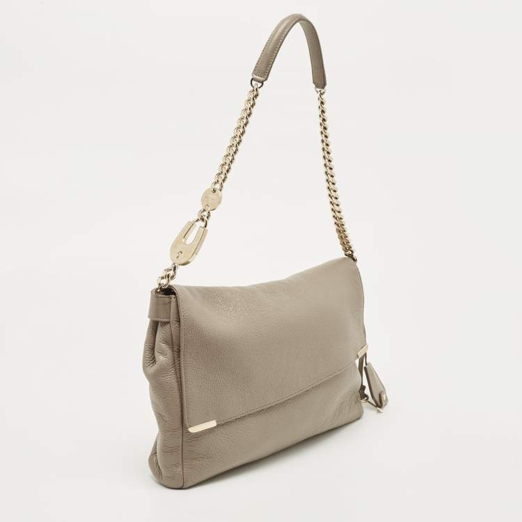 Pre Owned Jimmy Choo Grey Shimmer Leather Flap Shoulder Bag