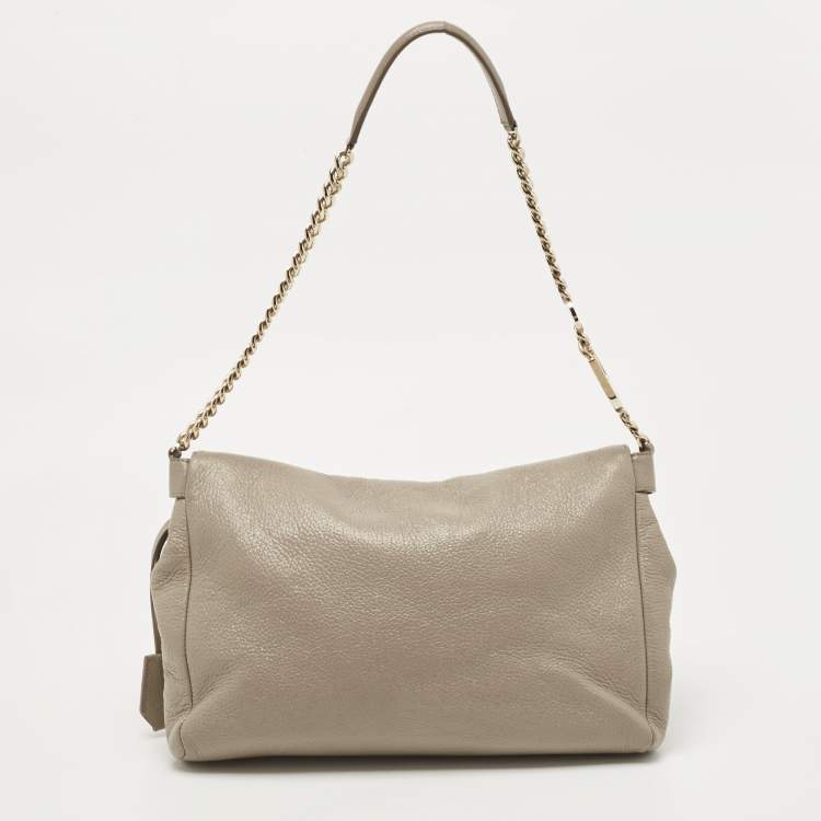 Pre Owned Jimmy Choo Grey Shimmer Leather Flap Shoulder Bag