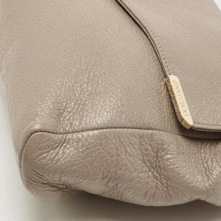 Pre Owned Jimmy Choo Grey Shimmer Leather Flap Shoulder Bag
