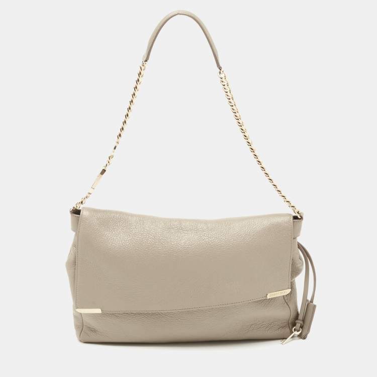 Pre Owned Jimmy Choo Grey Shimmer Leather Flap Shoulder Bag