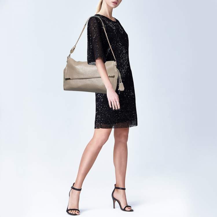 Pre Owned Jimmy Choo Grey Shimmer Leather Flap Shoulder Bag