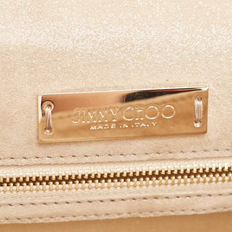 Pre Owned Jimmy Choo Gold Shimmer Suede Alara Wristlet Clutch