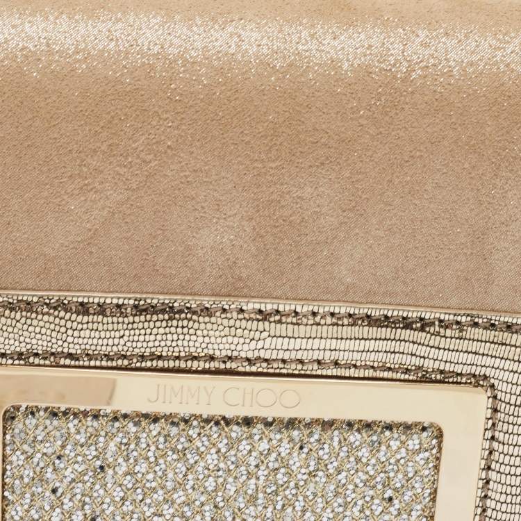Pre Owned Jimmy Choo Gold Shimmer Suede Alara Wristlet Clutch