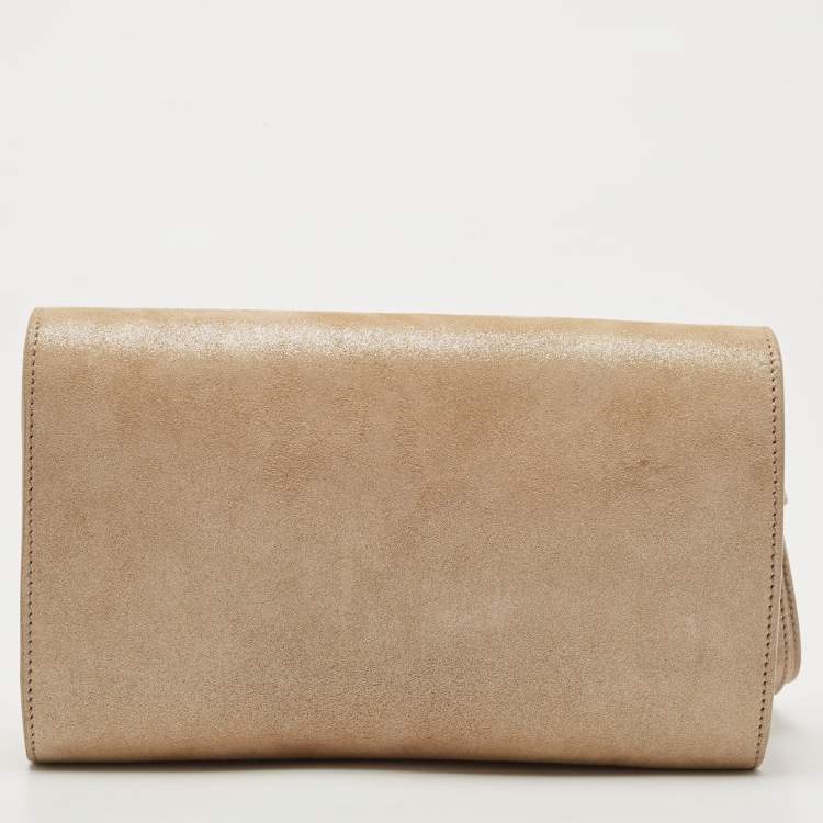 Pre Owned Jimmy Choo Gold Shimmer Suede Alara Wristlet Clutch
