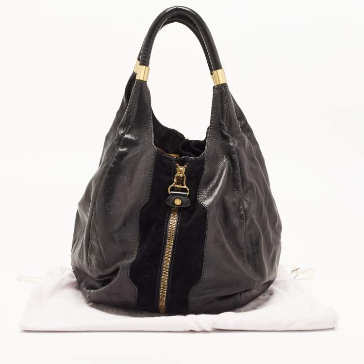 Pre Owned Jimmy Choo Black Leather and Suede Mandah Expandable Bag