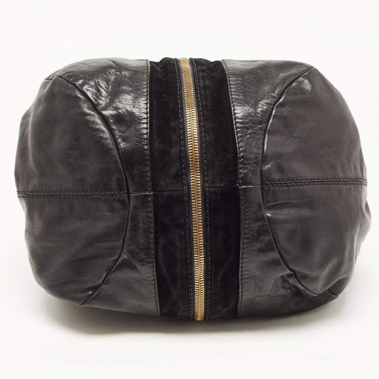 Pre Owned Jimmy Choo Black Leather and Suede Mandah Expandable Bag