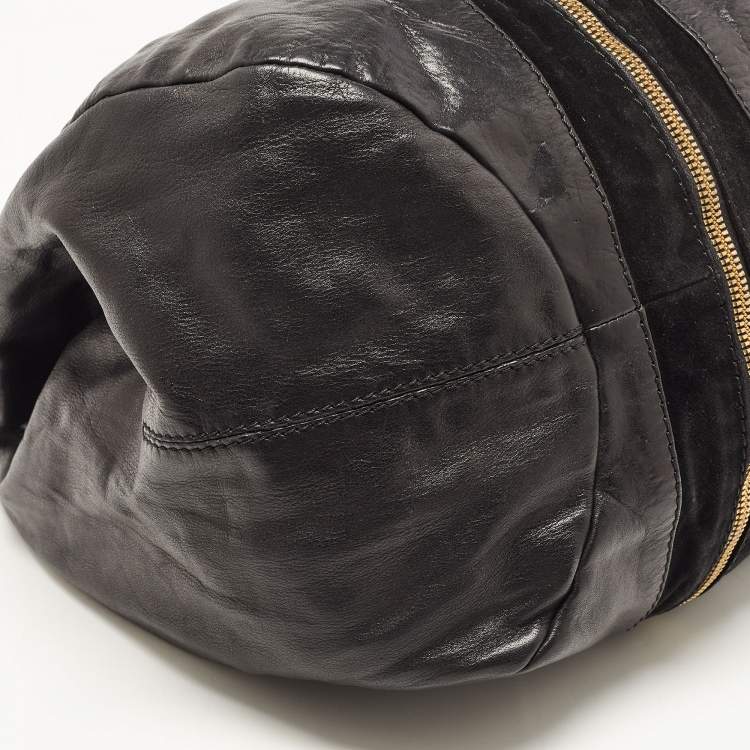 Pre Owned Jimmy Choo Black Leather and Suede Mandah Expandable Bag