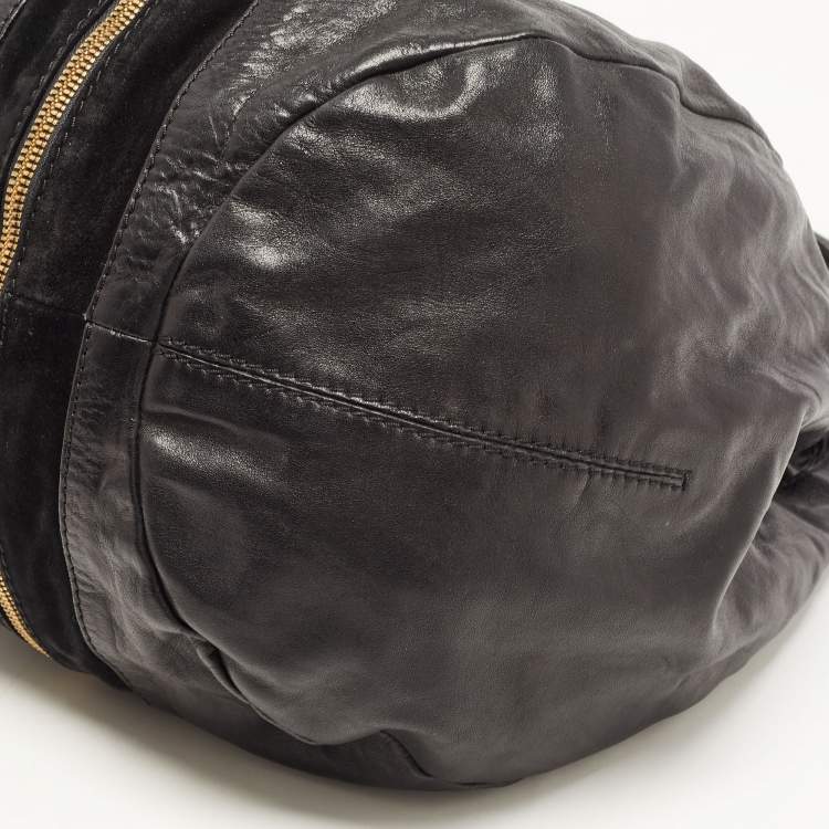 Pre Owned Jimmy Choo Black Leather and Suede Mandah Expandable Bag