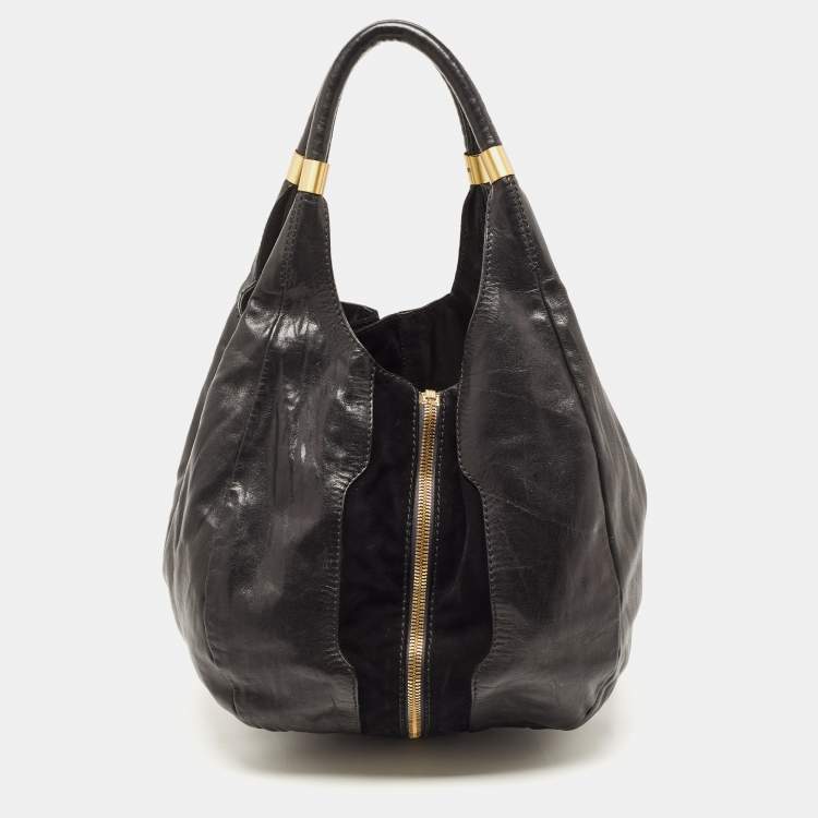 Pre Owned Jimmy Choo Black Leather and Suede Mandah Expandable Bag