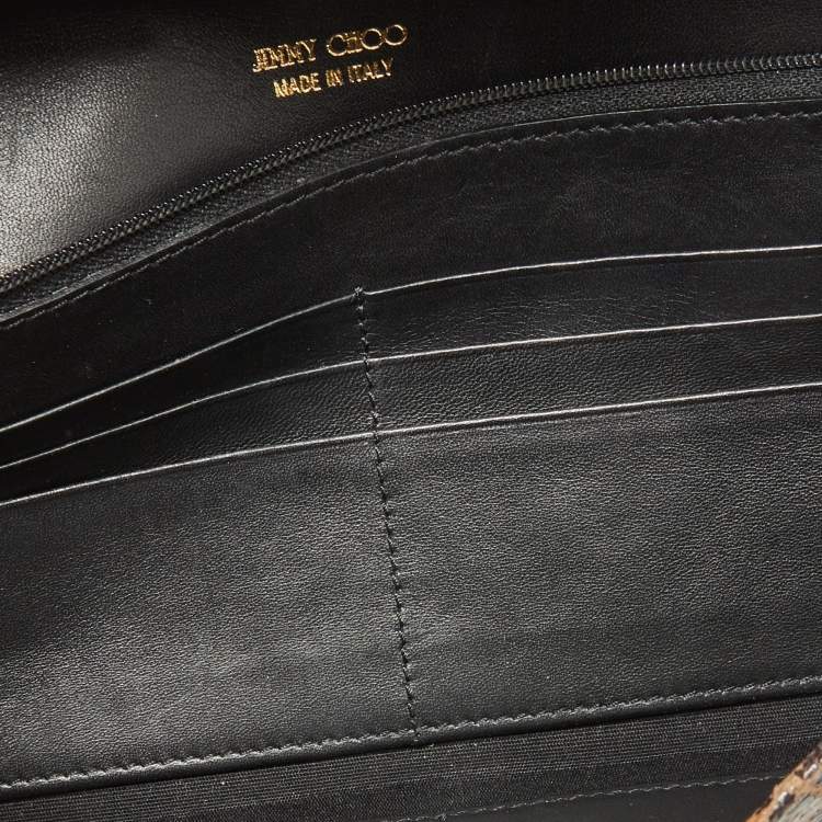 Pre Owned Jimmy Choo Beige/Brown Lizard Embossed and Patent Leather Reese Clutch