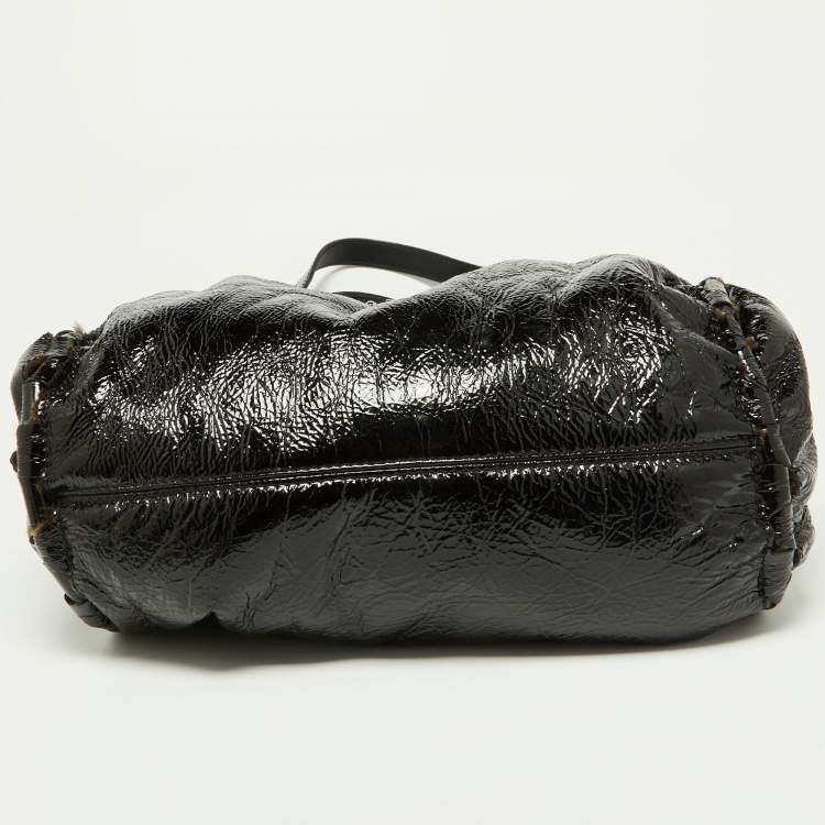 Pre Owned Jimmy Choo Black/Grey Patent Leather and Shearling Ramona Shoulder Bag