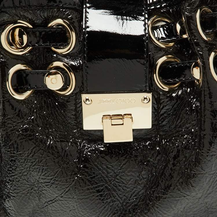 Pre Owned Jimmy Choo Black/Grey Patent Leather and Shearling Ramona Shoulder Bag