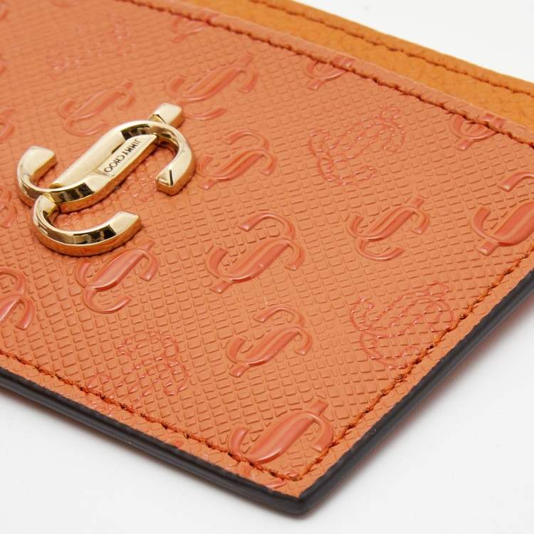 Pre Owned Jimmy Choo Orange Monogram Leather Umika Card Case