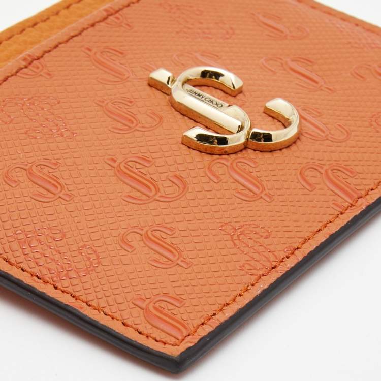 Pre Owned Jimmy Choo Orange Monogram Leather Umika Card Case
