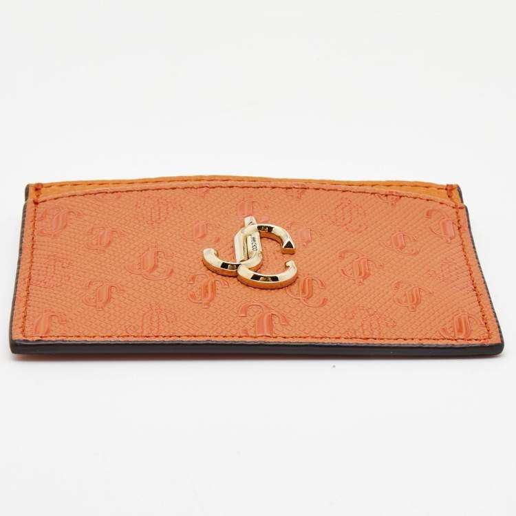 Pre Owned Jimmy Choo Orange Monogram Leather Umika Card Case