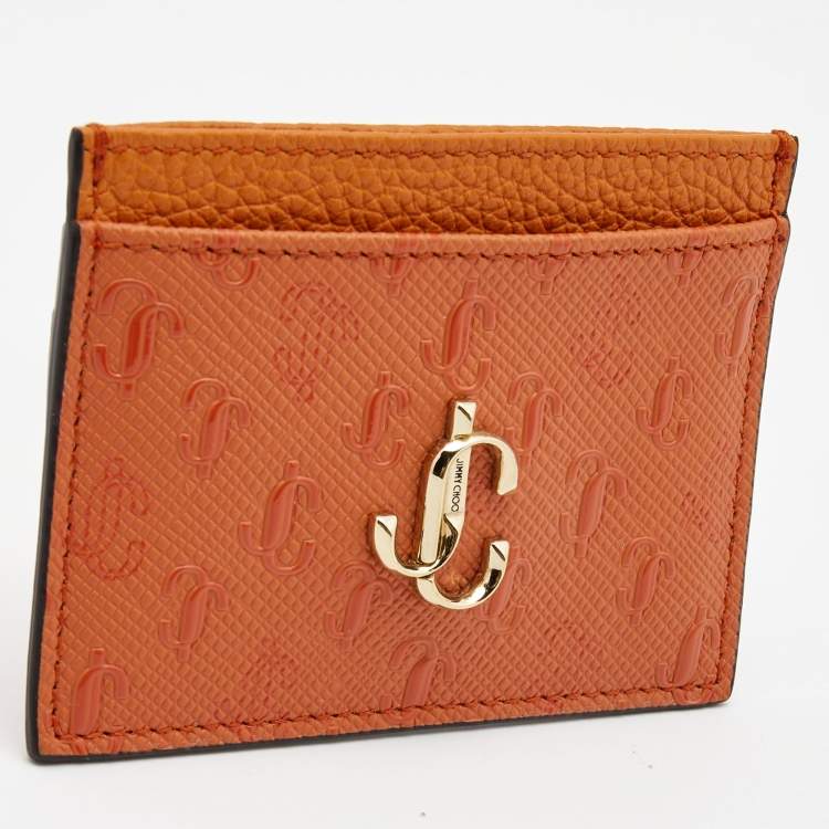 Pre Owned Jimmy Choo Orange Monogram Leather Umika Card Case