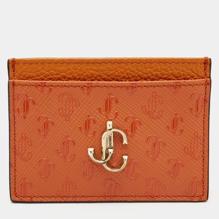 Pre Owned Jimmy Choo Orange Monogram Leather Umika Card Case