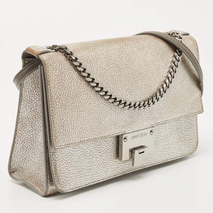 Pre Owned Jimmy Choo Metallic Silver Leather Rebel Shoulder Bag