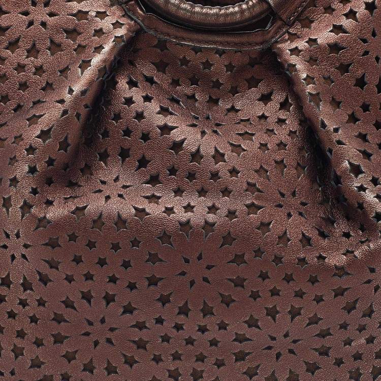 Pre Owned Jimmy Choo Metallic Bronze Perforated Leather Star Tote