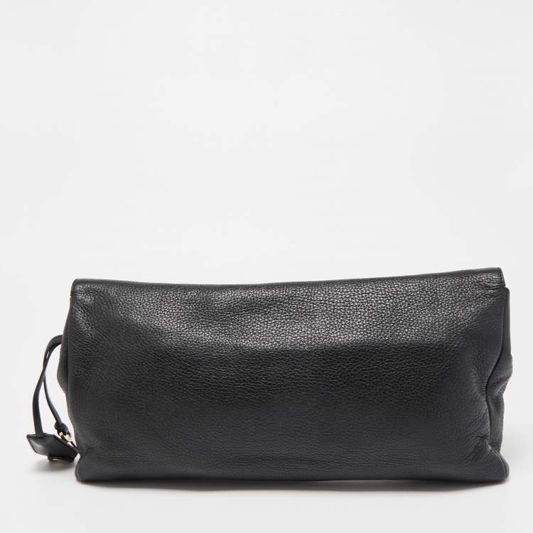 Pre Owned Jimmy Choo Black/Gold Leather Studded Oversized Clutch