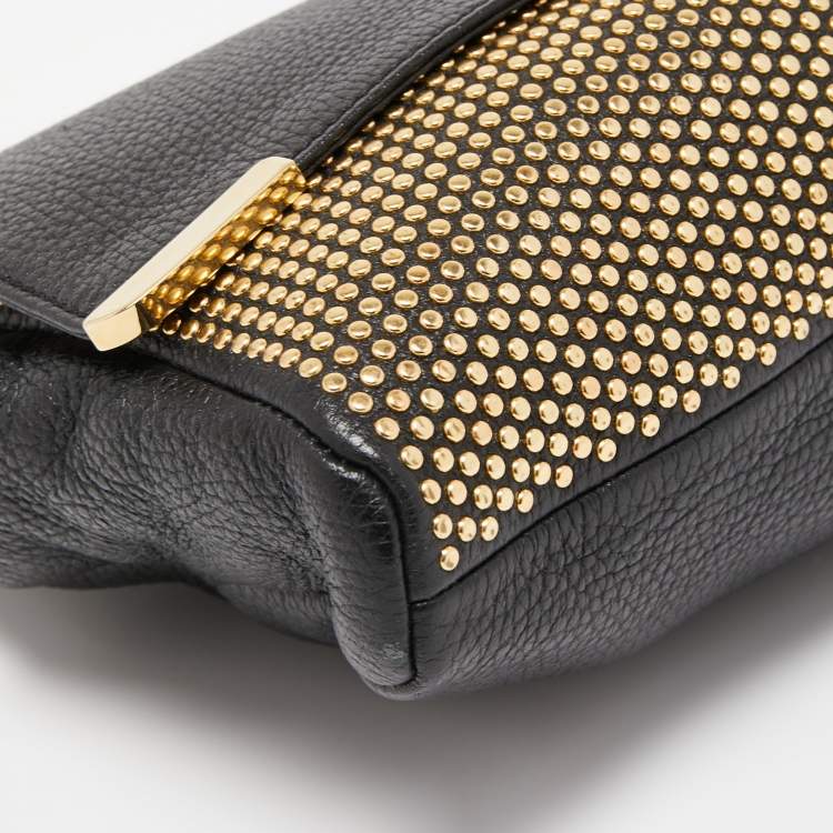 Pre Owned Jimmy Choo Black/Gold Leather Studded Oversized Clutch