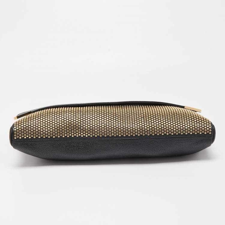 Pre Owned Jimmy Choo Black/Gold Leather Studded Oversized Clutch
