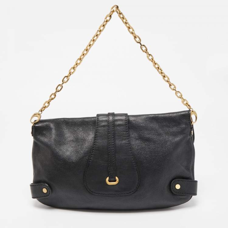 Pre Owned Jimmy Choo Black Leather Troy Chain Shoulder Bag