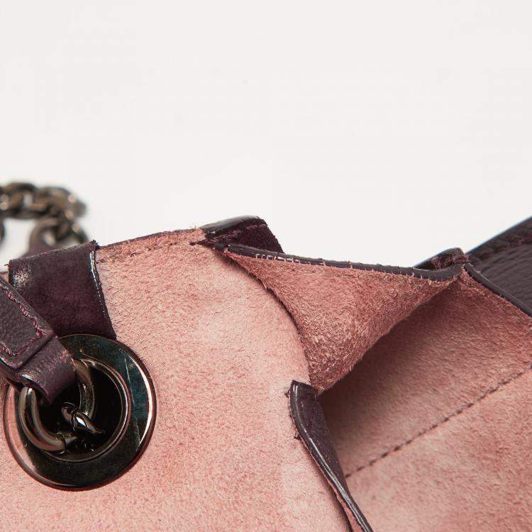Pre Owned Jimmy Choo Purple/Brown Suede and Glitter Rebel Crossbody Bag