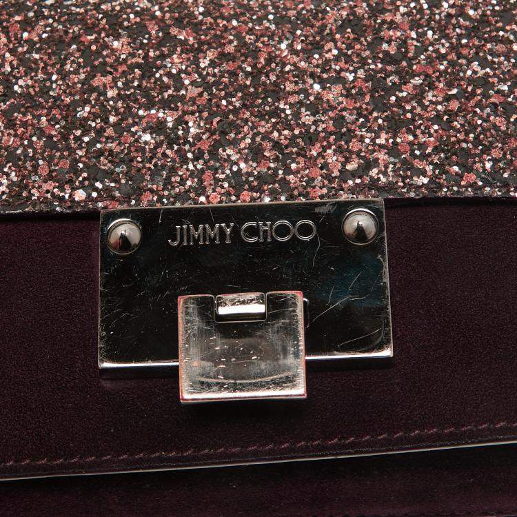 Pre Owned Jimmy Choo Purple/Brown Suede and Glitter Rebel Crossbody Bag